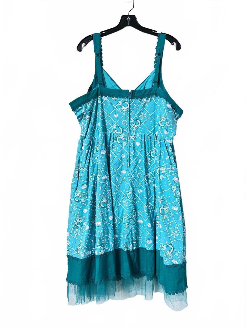 Disney Little Mermaid Teal Sleeveless Dress with Button Detail and Mesh Hem 24 - Picture 4 of 9